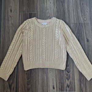 💙 Rachel Zoe Girls Cable Knit Gold Metallic Sweater Size L Preppy Fall Winter